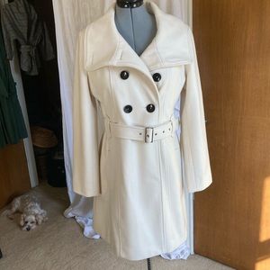 Belted White double breasted wool mix, Med